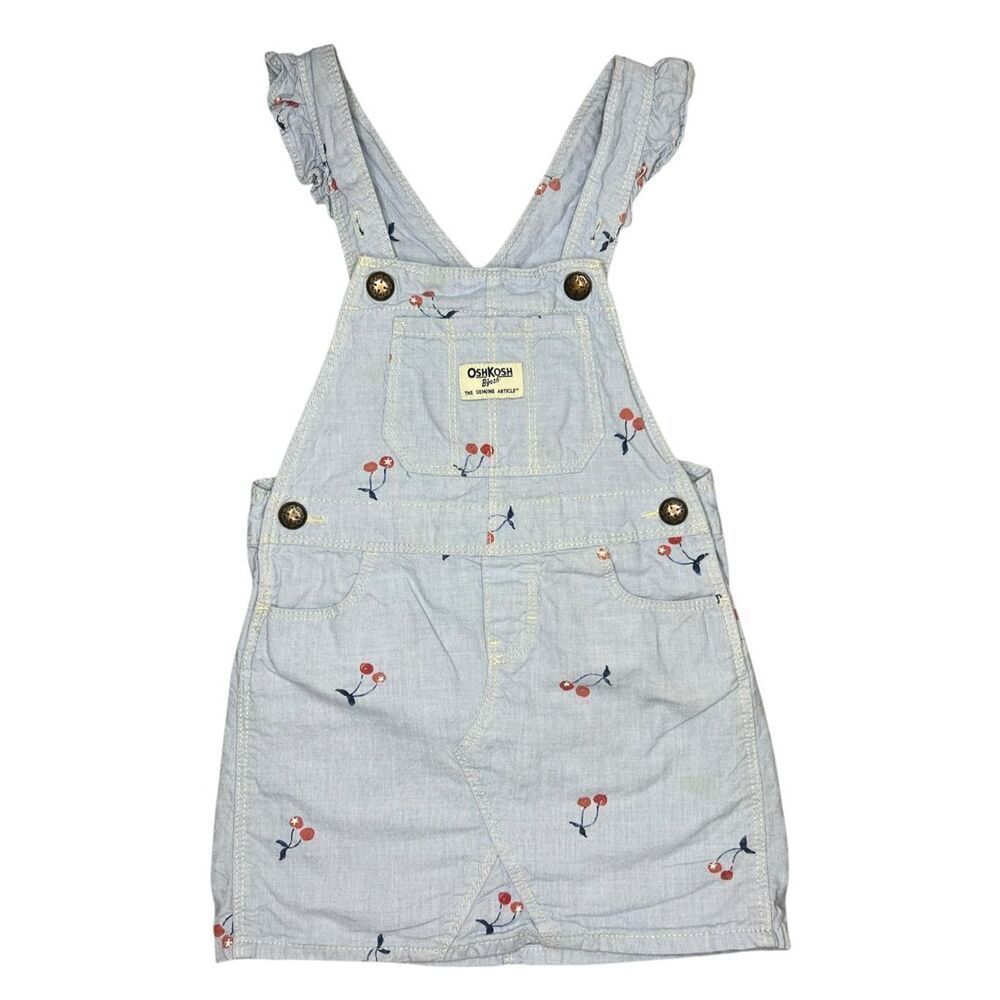 Oshkosh B’gosh Toddler Girls 4T Cherry Print Overall Jumper Dress